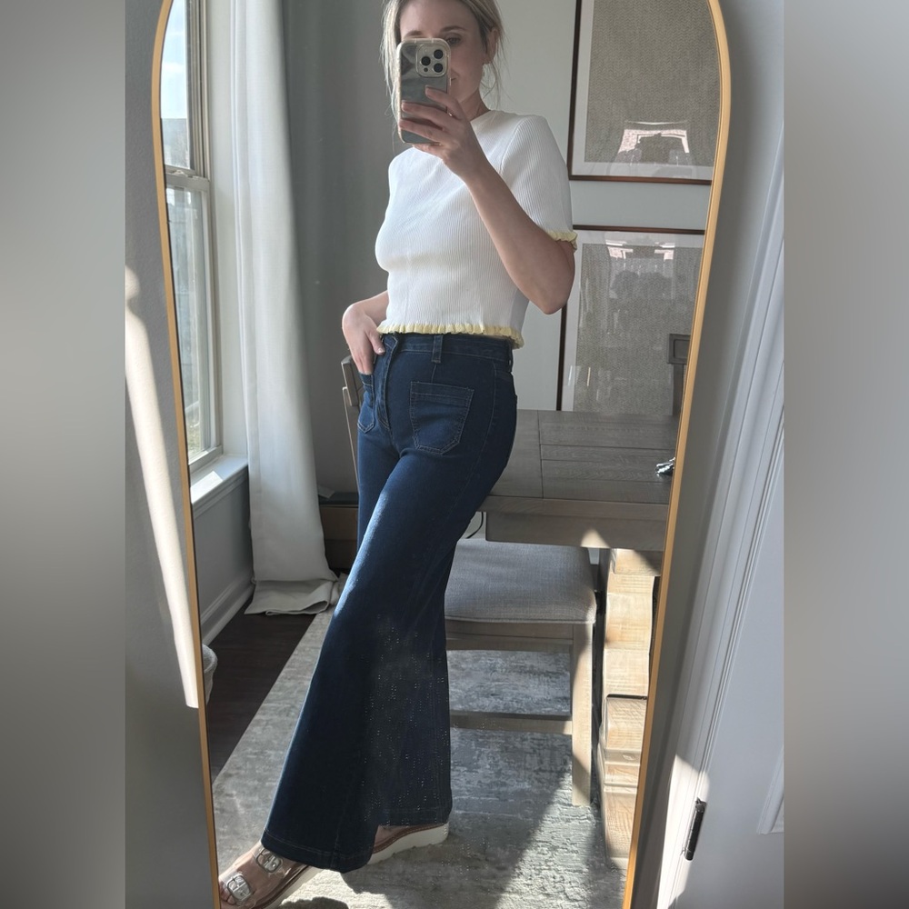 White and Yellow Ruffle Trim Top - Picture 2 of 10